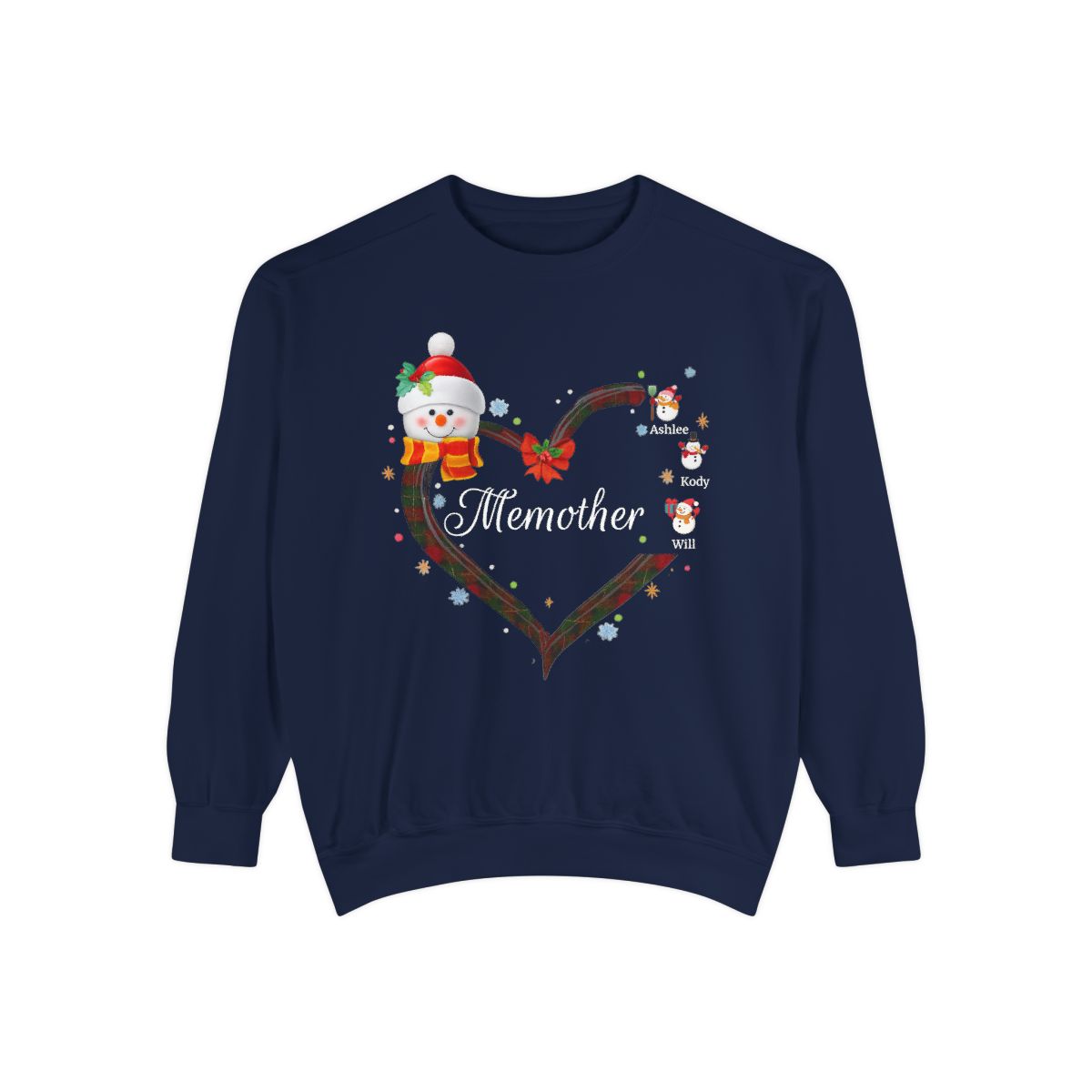 Personalized “Grammy” Christmas Snowman Comfort Colors® Sweatshirt – With Grandma's Special Nickname and Up to 5 Grandkids’ Names
