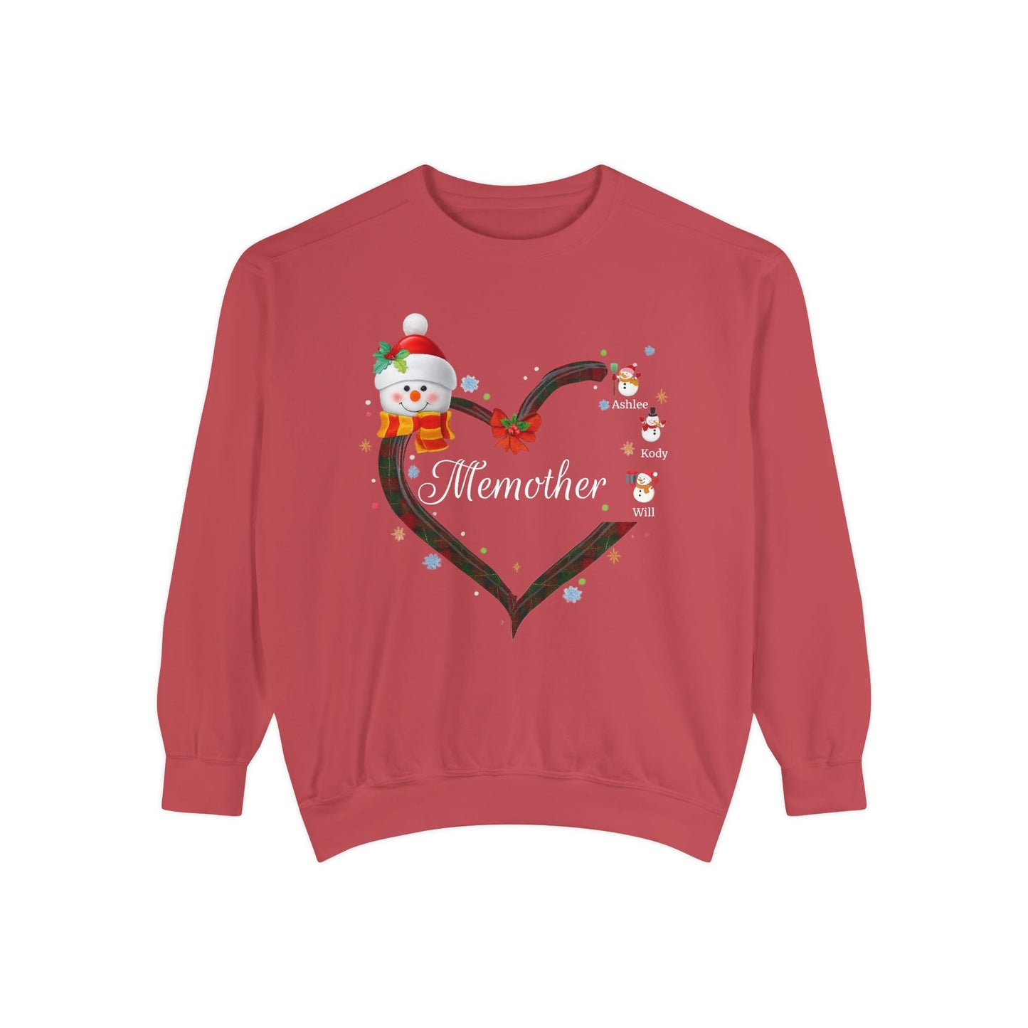 Personalized “Grammy” Christmas Snowman Comfort Colors® Sweatshirt – With Grandma's Special Nickname and Up to 5 Grandkids’ Names