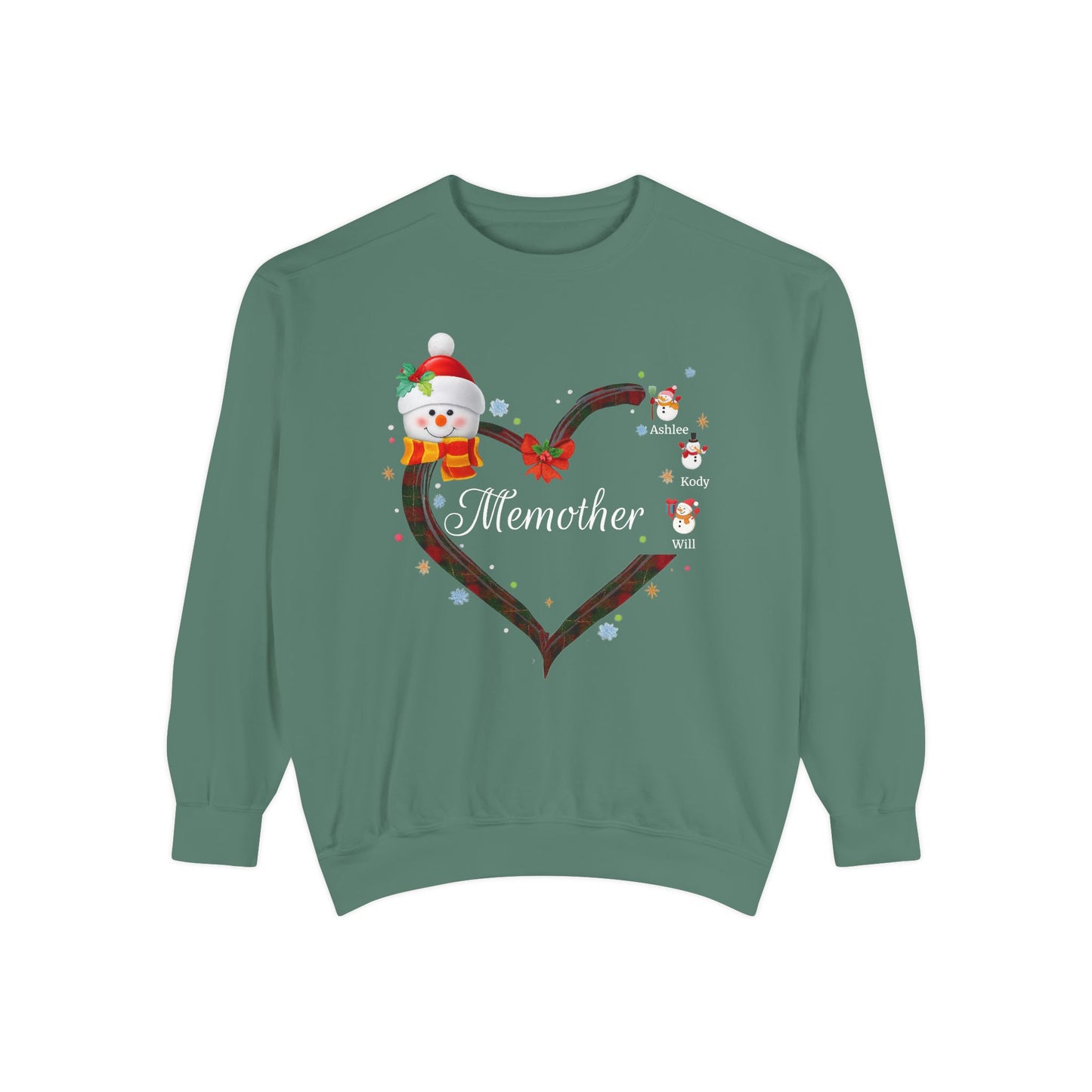 Personalized “Grammy” Christmas Snowman Comfort Colors® Sweatshirt – With Grandma's Special Nickname and Up to 5 Grandkids’ Names