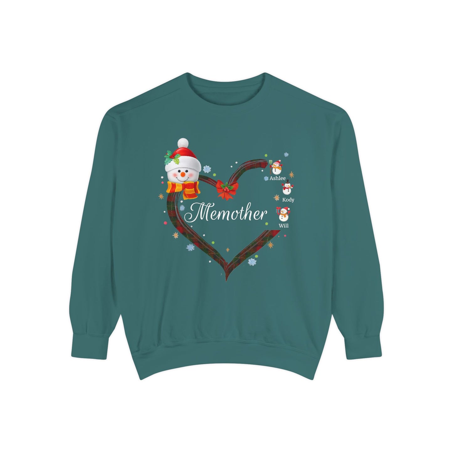 Personalized “Grammy” Christmas Snowman Comfort Colors® Sweatshirt – With Grandma's Special Nickname and Up to 5 Grandkids’ Names