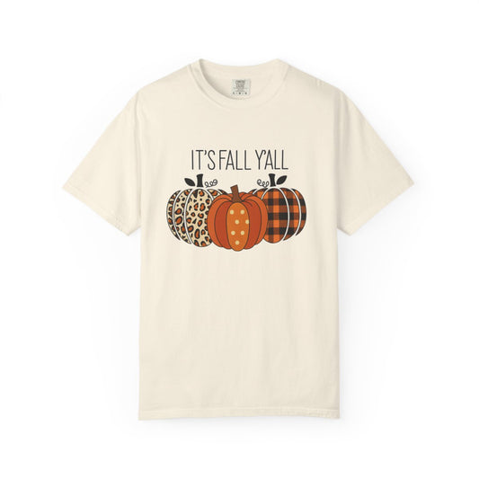 Comfort Colors® "It's Fall Y'all" Pumpkin T-Shirt – Leopard, Polka Dot & Plaid Autumn Tee