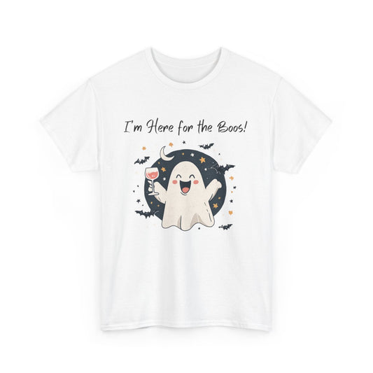 "I'm Here for the Boos" Cute Ghost Wine Halloween T-Shirt