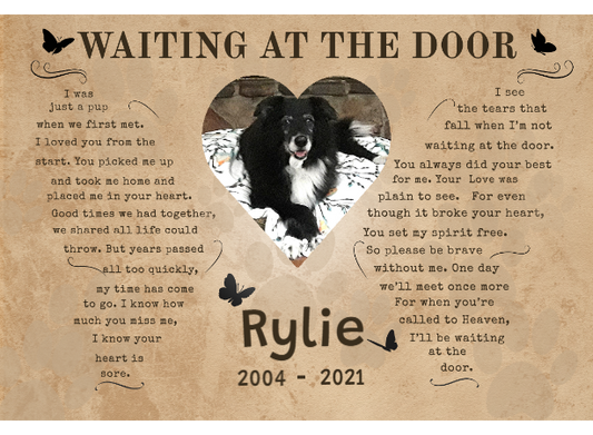 Waiting At The Door Pet Poem | Custom Pet Memorial Canvas Print | Butterfly Shape